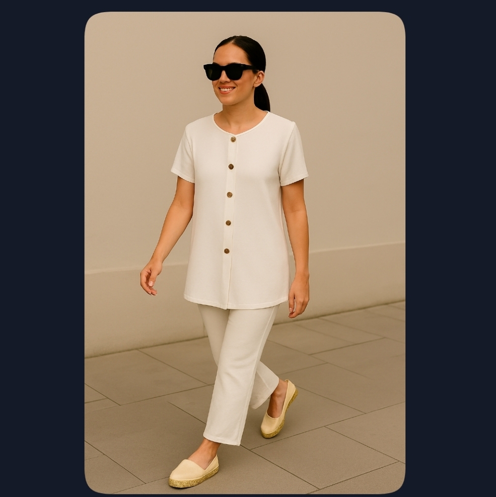 Basic Editions Vintage Button Down Cap Short Slee… - image 3